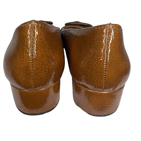 Perlina Kay Patent Leather Wedge Heel Shoes Womens 9M Brown Buckle Round Toe - Picture 4 of 6